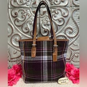 COACH Vintage Purple Plaid Wool Tote 8322